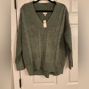 Army green Aerie cable sweater